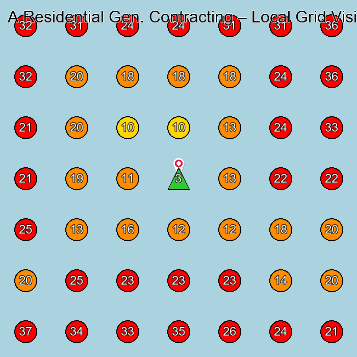 A Residential Gen. Contracting GeoGrid visibility map for Waxing Hair Removal Service in None
